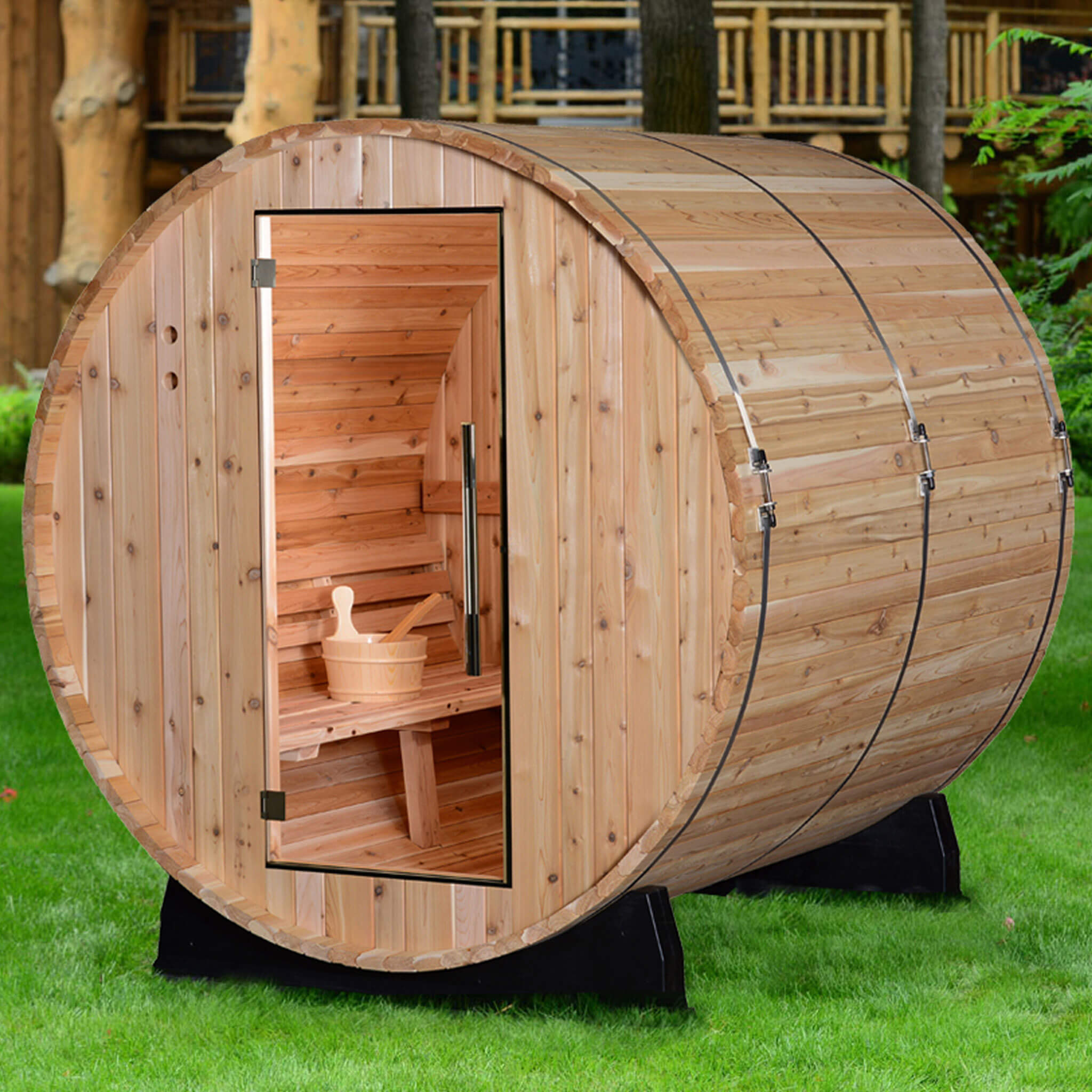 Pinnacle 4 Person Barrel Sauna - Outdoor Saunas