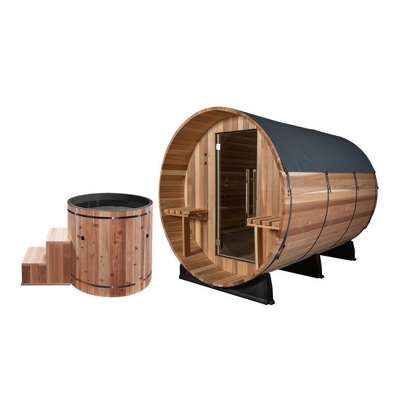 Huntington 4-6 Person Barrel Sauna x Glacier Cold Plunge - Sauna Bundles