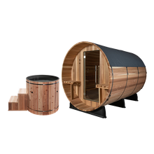 Load image into Gallery viewer, Huntington 4-6 Person Barrel Sauna x Glacier Cold Plunge
