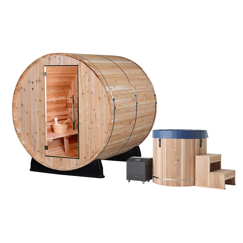 Pinnacle 4-Person Barrel Sauna x Polar Cold Plunge