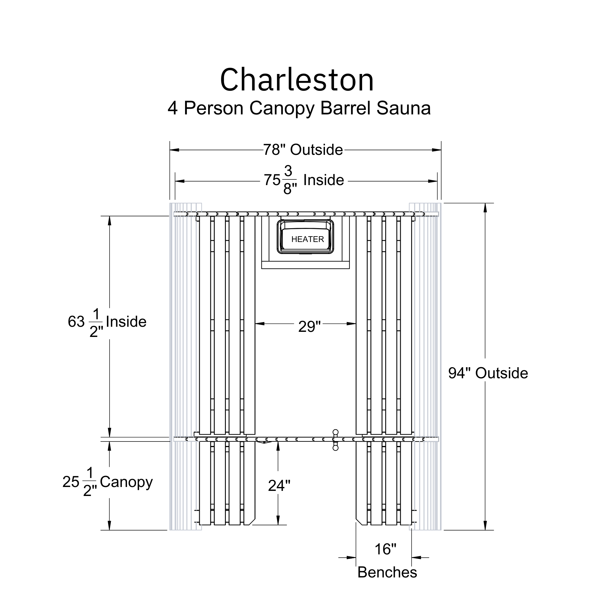Charleston 4 Person Canopy Barrel Sauna