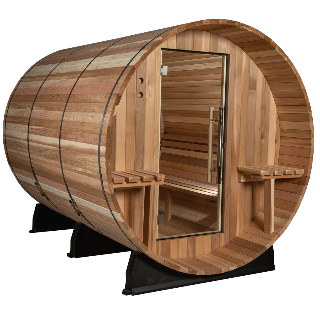 Huntington 4-6 Person Canopy Sauna a with glass door.