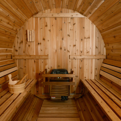 Barrel sauna interior benches
