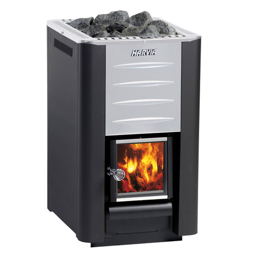 The Harvia 20 Pro sauna heater has a large stone cavity and an air-flow spoiler made of stainless steel.