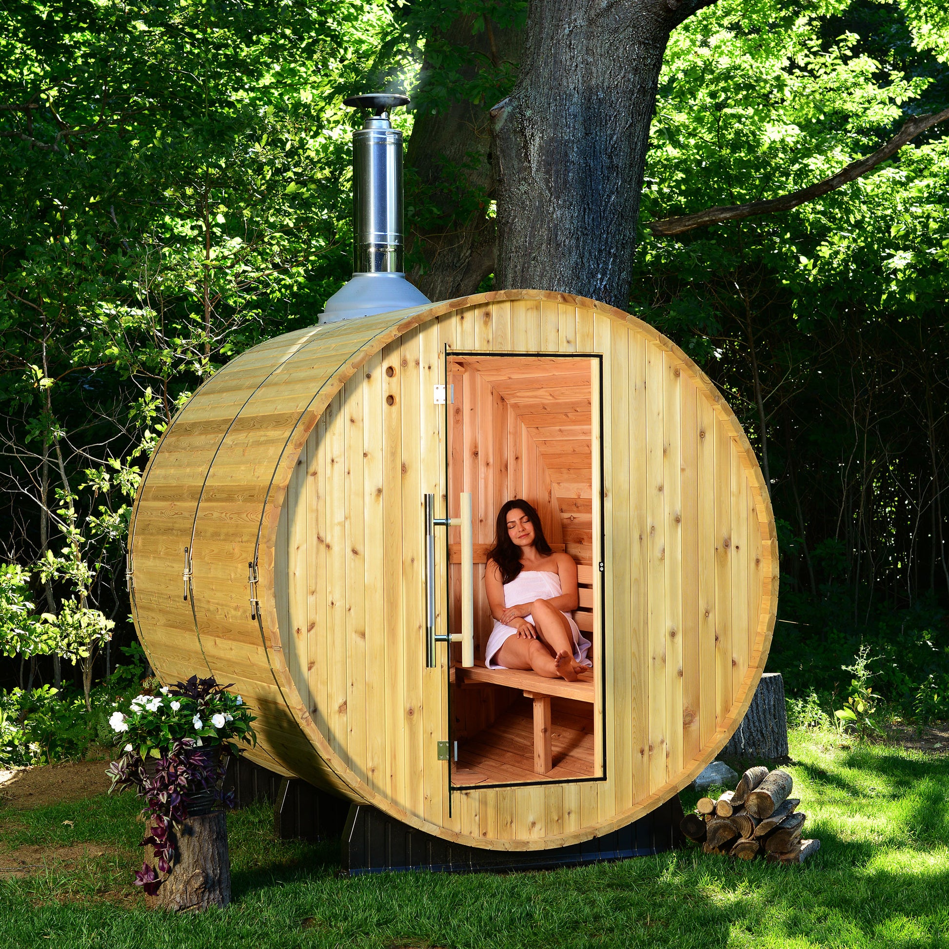 Seneca 6 Person Barrel Sauna - Outdoor Saunas